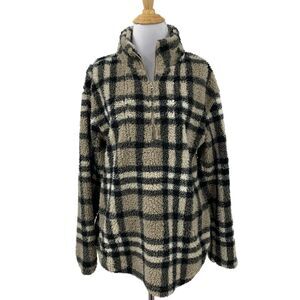 Koolaburra UGG Sweater Womens XS Oversize Check Plaid Fuzzy Sherpa Quarter Zip